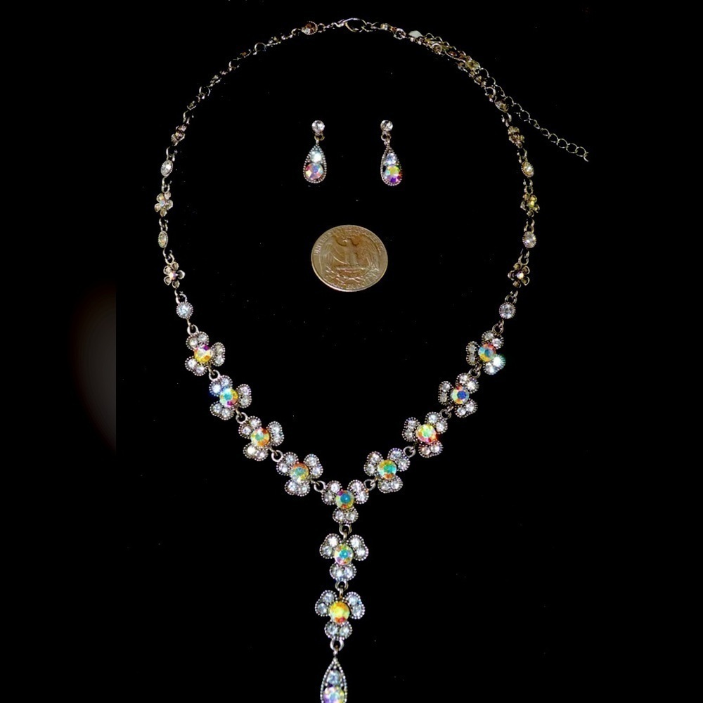 NWT Sterling Silver Crystal Necklace Earrings Set